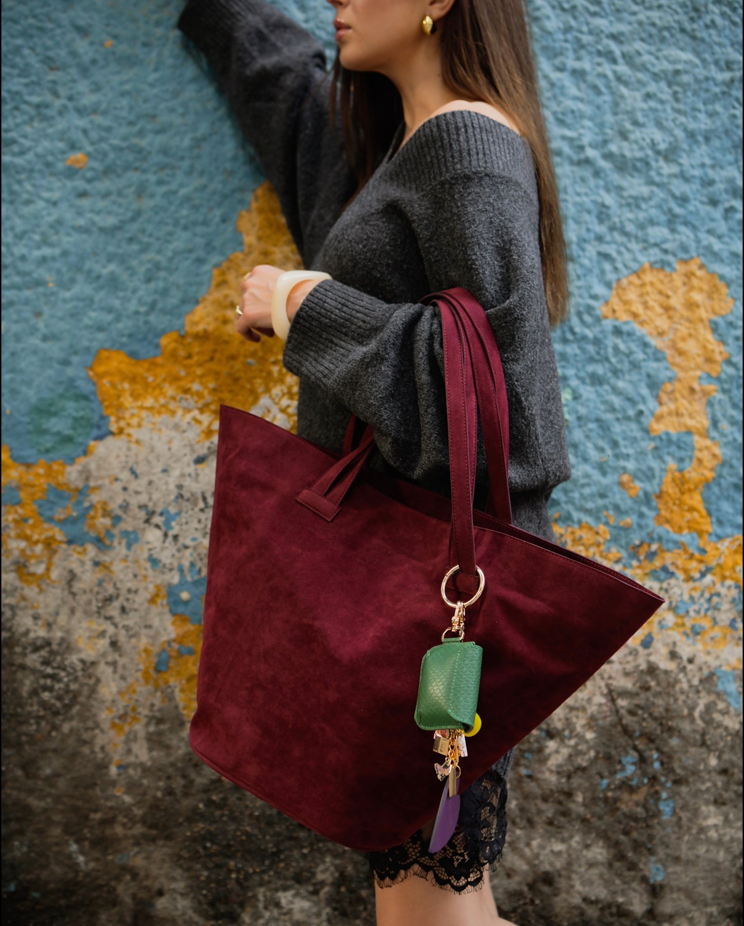 The W faux-suede Tote-Burgundy